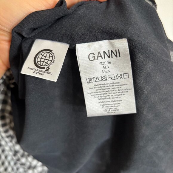 Ganni Black White Gingham Wrap Dress 36 V Neck Half Sleeve - Picture 6 of 7